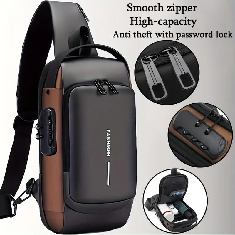 Fashion Men Anti-Theft Sling Bag with USB Charging & TSA Lock